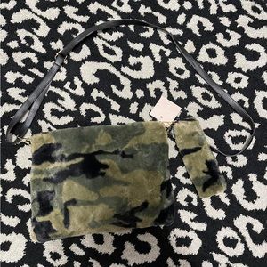 Soft furry camo crossbody + matching keychain